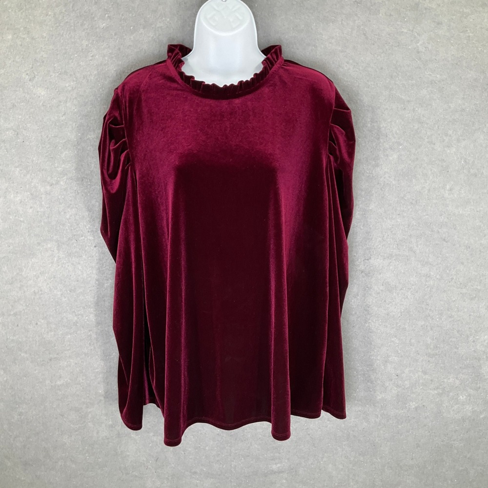 CeCe Womens Sz 3X‎ Velvet Top Ruffle Mock Neck Holiday Burgundy Whimsigoth